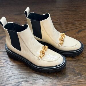 Tory Burch Cream Ankle Boots with Gold Chain